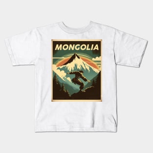Mongolia Mountain Fighter Vintage Travel Art Poster Kids T-Shirt
